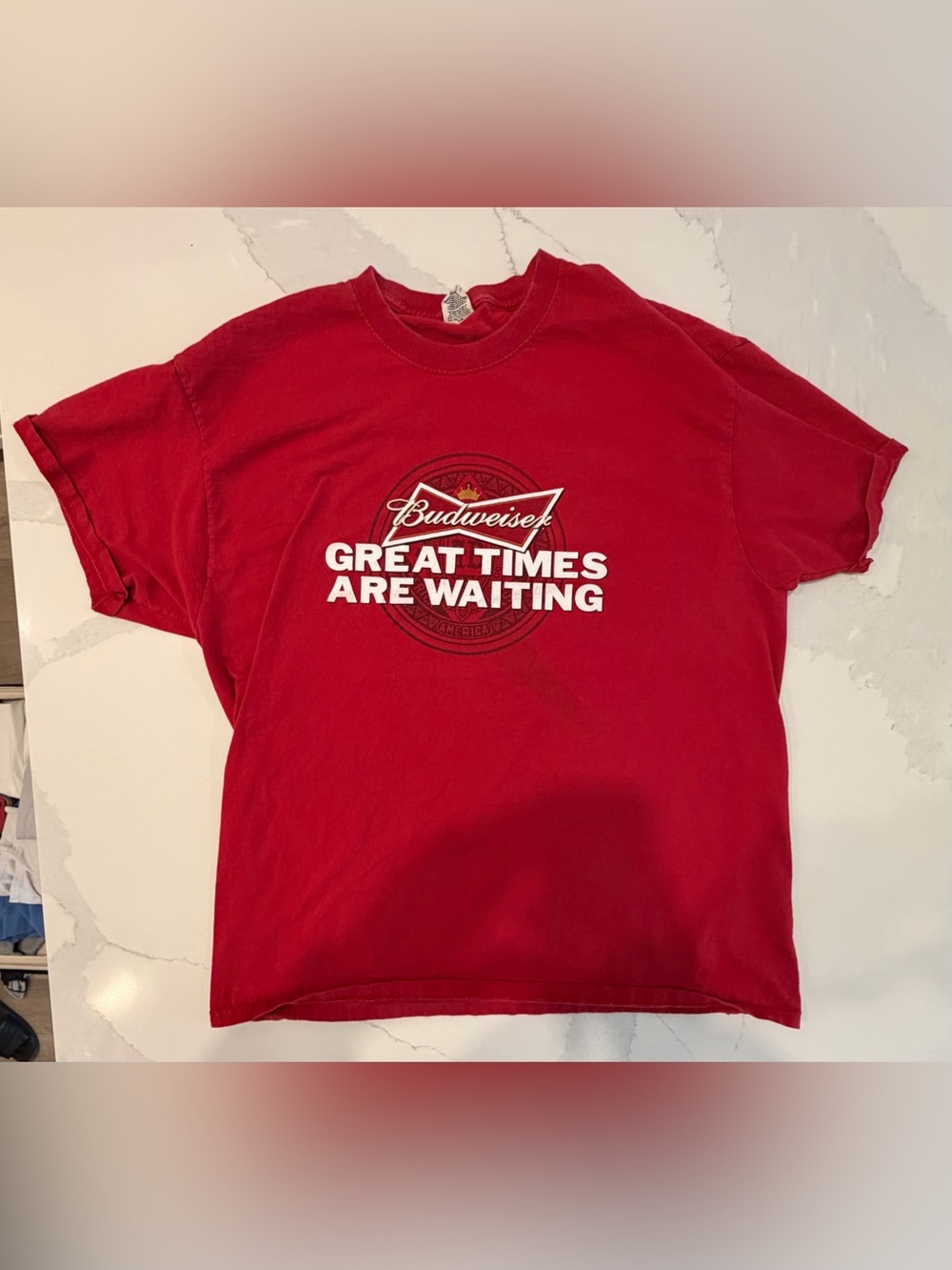 Budweiser Red Short-Sleeve Logo Tee with White Text
